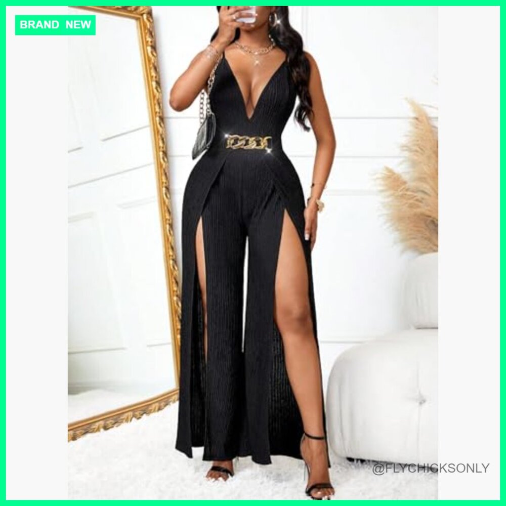 Polyester Elastane Jumpsuit V Neck Sleeveless Hig… - image 6